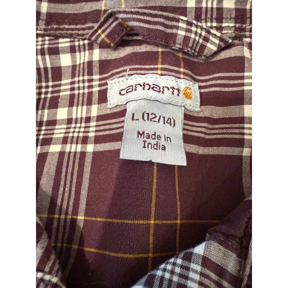 Carhartt Long Sleeve‎ Plaid Button Down Shirt Burgundy White L 12/14